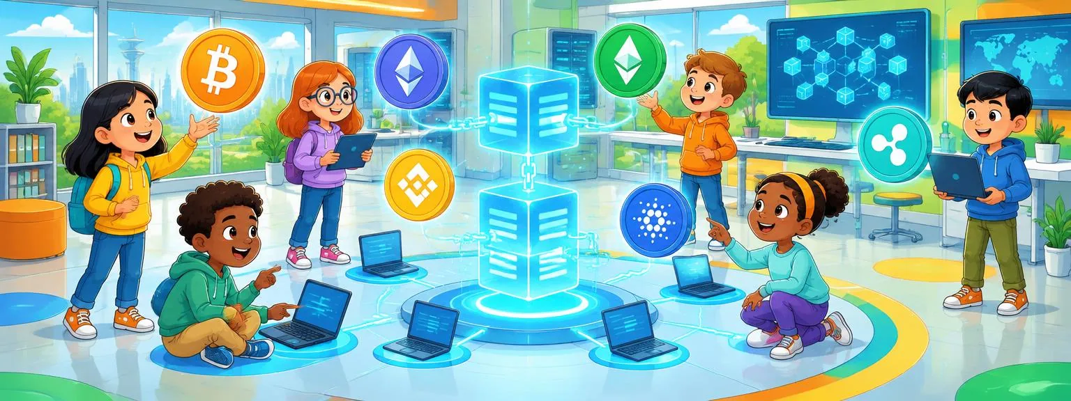Children exploring cryptocurrency and a shared digital ledger