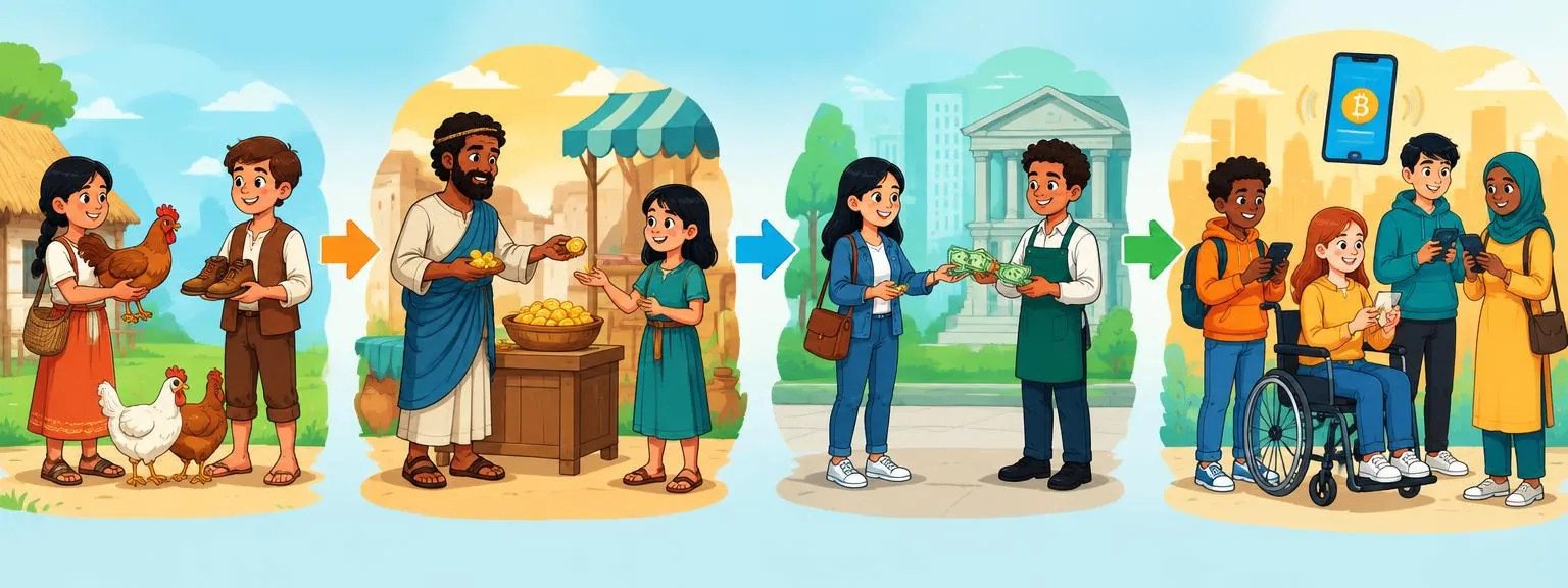 The journey from bartering to coins, paper money, and digital currency