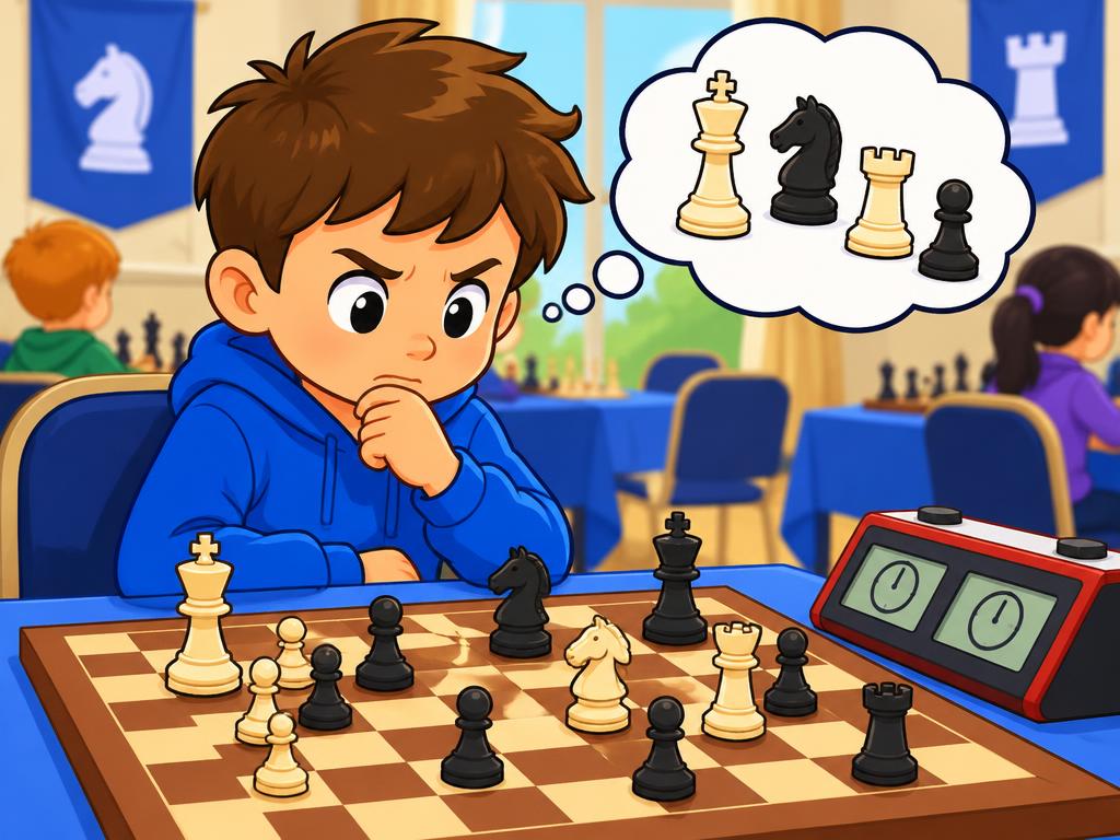 A child thinking carefully during a chess game