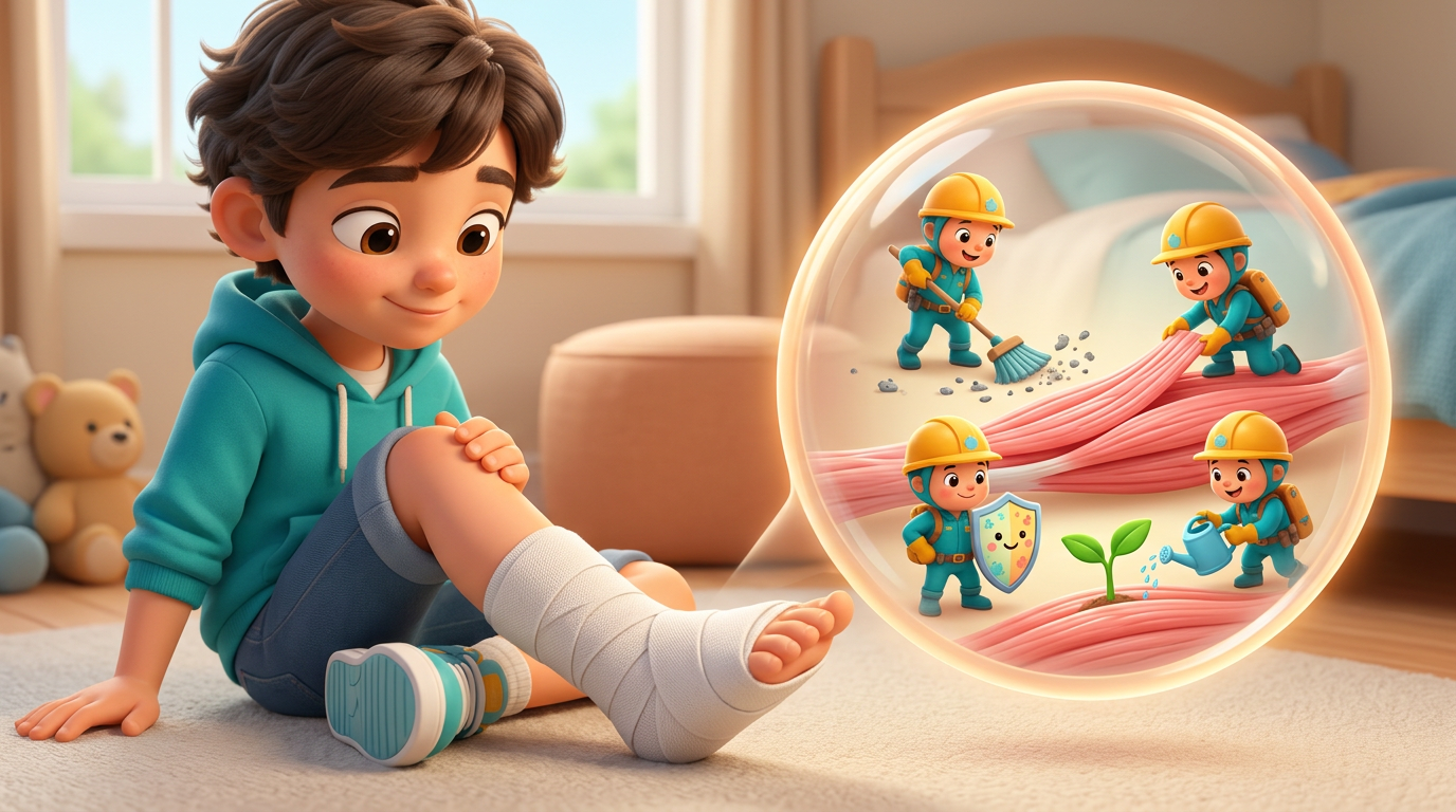 A friendly tiny repair crew helping muscle tissue recover
