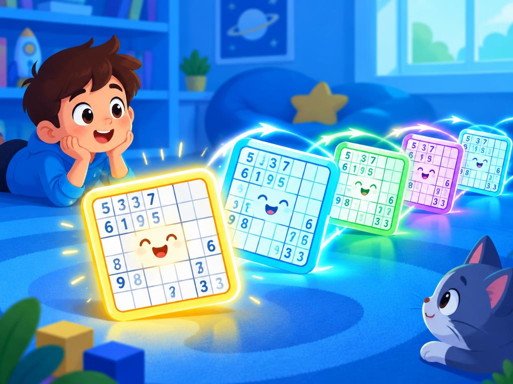 Sudoku squares lighting up one after another