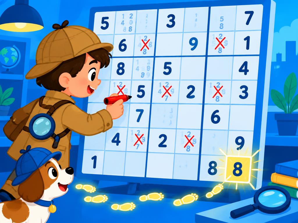 A child detective crossing out impossible numbers