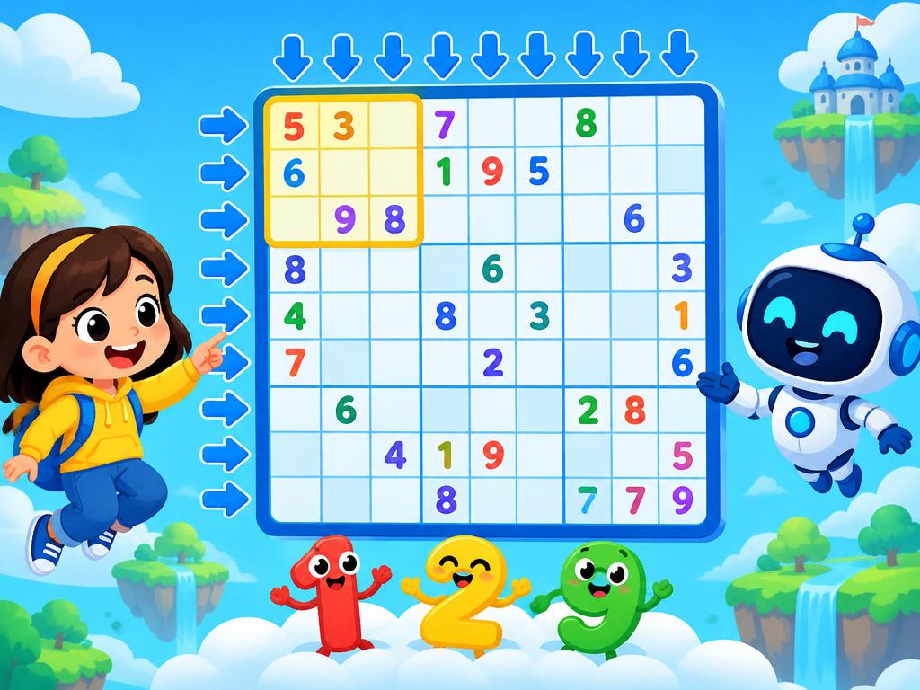 A colorful Sudoku grid with rows, columns and boxes