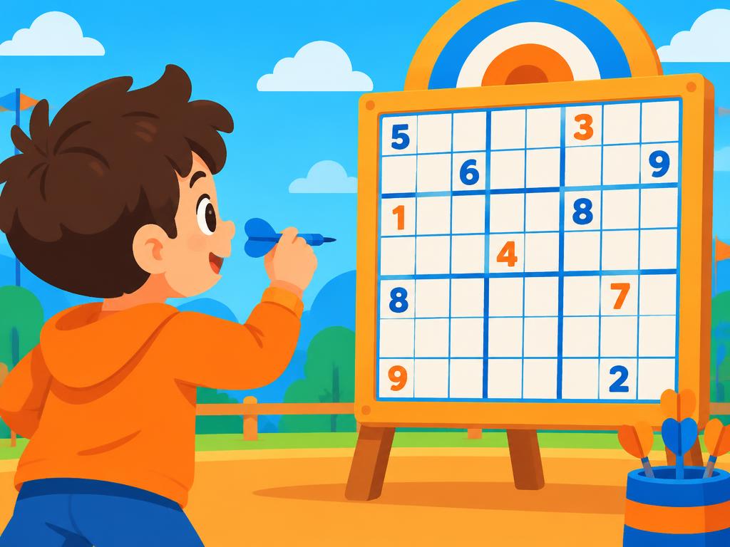A child aiming at a Sudoku target board